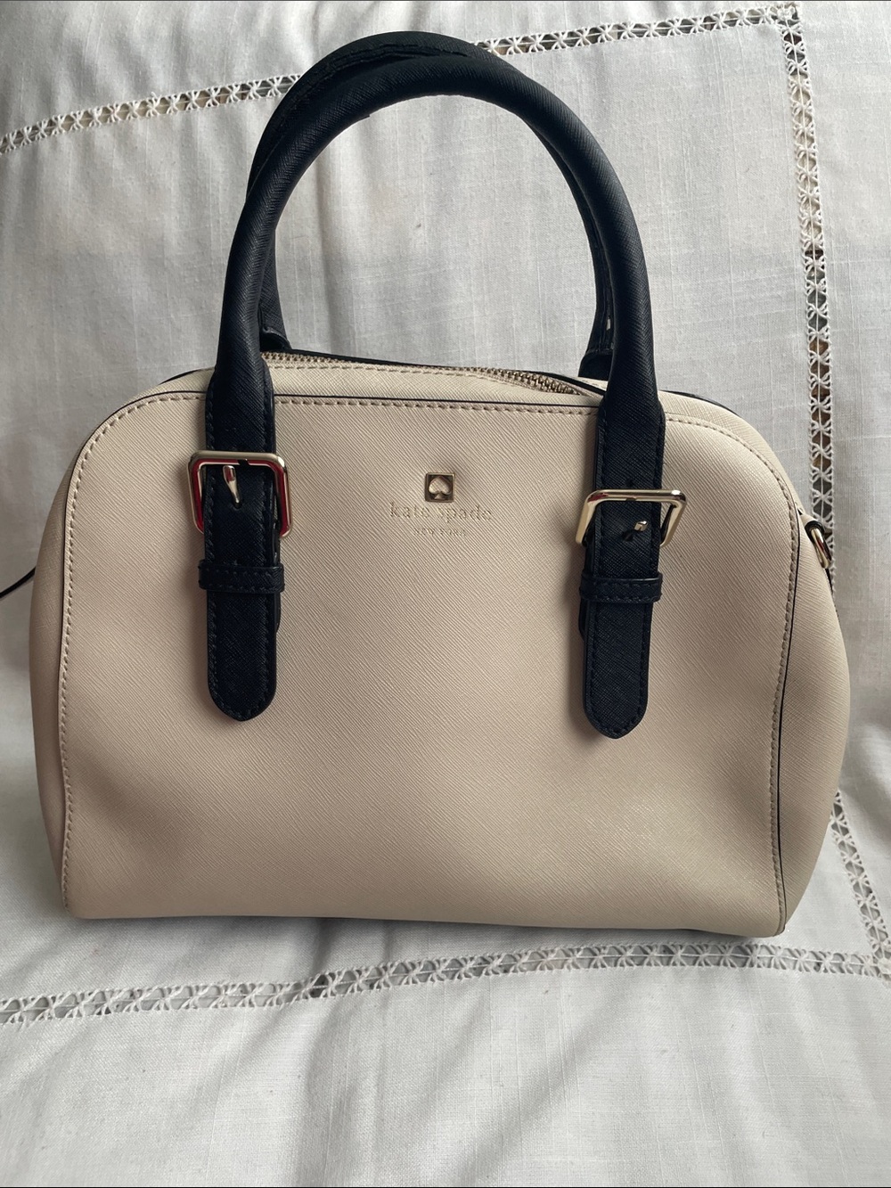 kate spade Cream Satchel- Crossbody Black Handles & Strap